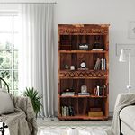 Wopno Furniture Solid Sheesham Wood Open Book Shelf for Living Room | Wooden Bookshelf for Library | Book Shelves | Rosewood Bookcase | Shelf Books Rack for Home & Office (Large, Honey)