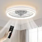 Hisummer Low Profile Ceiling Fan with Light and Remote Bladeless Bedroom Ceiling Fan with Light, 20in Small Flush Mount Ceiling Fan Dimmable Modern Enclosed Ceiling Fans for Small Room - White