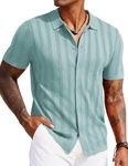 COOFANDY Mens Button Up Shirts Short Sleeve Lightweight Beach Shirt Knit Button Down Polo Shirt Summer Beach Wear Clothing Ice Green