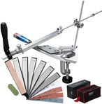CWOVRS Knife Sharpening Kit, RUIXIN PRO RX-008 Knife Sharpener, 360 Flip Knife Sharpening System, Rotation Fixed-Angle, Kitchen Chef Knife Sharpener Kit with 10 Stones + 1 Leather +1 Paste