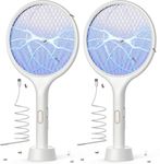 YISSVIC Bug Zapper Racket Electric Fly Swatter Fly Zapper Indoor Outdoor Rechargeable (White-2 Piece)