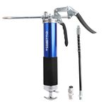 CarBole Heavy Duty Pistol Grip 6000 PSI Grease Gun, 3-Way Loading Standard 14oz CartridgesAnodized Aluminum Canister with 6 inch Rigid Extension & 12 inch Flex Hose (Blue)