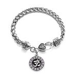 Inspired Silver - OM - Black and White Braided Bracelet for Women - Silver Circle Charm Bracelet with Cubic Zirconia Jewelry