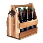 Acacia Wood Beer 6 pack Carrier, Caddy, Holder, Tote, Basket by Foster and Rye