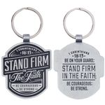 Christian Art Gifts Inspirational Scripture Split Metal Keychain for Men & Women: Stand Firm Stylish Encouraging Bible Verse Keyring Accessory for Grads, Travel, Lanyards, Car Keys, Silver & Black,