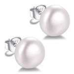 Silvora Pearl Earrings for Women Ear Studs 10mm Pearl Stud Sleeper Earrings Sterling Silver Earrings Pearl Jewelry Womens Earrings