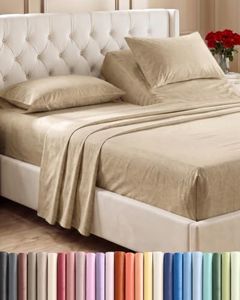 Flex Top Split Head King 4 Piece Sheet Set - Comfy Breathable & Cooling Bed Sheets Set - Hotel Luxury Bedding for Women, Men, Kids, Teens, Boys & Girls - Deep Pockets, Soft - Oeko-Tex - Heathered Tan
