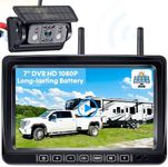 Wireless RV Backup Camera 7-inch for Trailer: Easy Setup Solar RV Rear View Camera with Recording - 4 Channels Strong Magnetic HD 1080P Long-Battery Life for Camper, Fifth Wheel