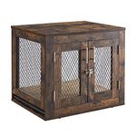 unipaws Furniture Style Dog Crate with Cushion and Tray, Mesh Dog Kennels with Double Doors, End Table Dog House, Medium and Large Crate Indoor Use (Small, Rustic)