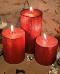 Floryn Decor Set Of 3 Metallic Pillar Candles Decoration Dinner Wedding Party Candles Perfect Use For Home Decor - Church-Spa, Restaurant | Smokeless & Dripless (Red), Unscented