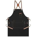 Chef Apron for Men Women with Pockets, Canvas Aprons for Kitchen Cooking, Artist Painting, Server Work Apron for Barista (Black)