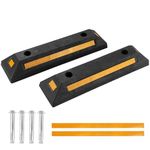 Acymner Rubber Parking Guide Blocks | Heavy Duty Black Parking Blocks Parking Target Guide with Yellow Reflective Stripes, Wheel Stop Stoppers for Car, Truck, RV, Trailer, and Garage (2 Pack)