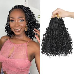 Goddess Box Braids Crochet Hair 1B - 8 Inch Pre Looped Boho Crochet Braids with Curly Ends, 8 Packs Boho Braids Crochet Hair for Black Women 3X Crochet Boho Box Braids Synthetic Hair Extensions