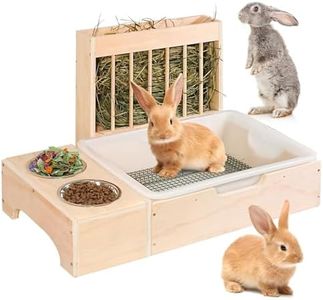 3 in 1 Extra Large Rabbit Hay Feeder with Litter Box, Wooden Bunny Toilet, for Large and Medium-Sized Dwarf Rabbit, Guinea Pig, Chinchillas, Hamster, Ferret, Other Animals