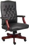 Boss Office Products B905-BK Classic Executive Caressoft Chair with Mahogany Finish in Black