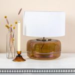 Creative Co-Op Amber Glass Table Lamp with White Cotton Shade