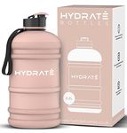 HYDRATE XL Jug Half Gallon Water Bottle with Nylon Carrying Strap & Leak-Proof Flip Cap - 2 Liter Water Jug - Large Capacity for Gym, Workouts, Sports, Running, Jogging, Travel - Matte Nude (74 oz)