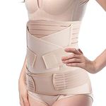 TiRain 3 in 1 Postpartum Belly Support Recovery Belly/Waist/Pelvis Belt C Section Postpartum Belly Wrap Band Corset waist trainer, Nude, One Size