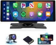 Wireless Apple Carplay Portable Car Stereo Android Auto, Rimoody 10.26 inch HD Touchscreen Portable CarPlay Screen with Siri Bluetooth Rear Backup Camera Voice Control 32G TF Card 9V-36V