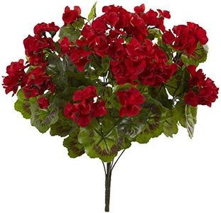 Nearly Natural Geranium Artificial Bush, UV Resistant, Set of 3 (Indoor/Outdoor), Red,15"Dx15"Wx19"H
