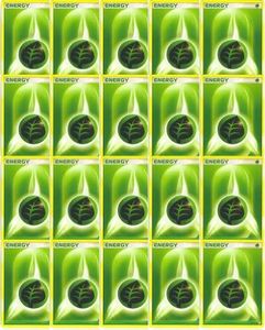 Nintendo 20 Basic Grass Energy Pokemon Cards Green/Leaf/Bug-Type (XY/Black and White Series Design Unnumbered)
