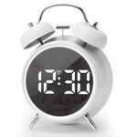 Digital Small Alarm Clock, 4.5 Inch Double Bell Electronic LED Alarm Clock, Plug in or Battery Operated Silent Metal Alarm Clock, Bedside Loud Alarm Clock for Heavy Sleepers Adults Kids (White)