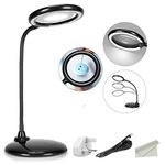 LED Magnifying Lamp, ZHSX Large Hands Free Magnifying Glass with Light and Stand for Reading Hobbies Artist Craft - Black