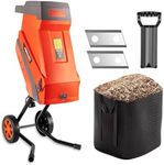 PROYAMA 15 - Amp Electric Wood Chipper, Corded Shredder with Collection Bag and Push Stick, Double Sided Blade System, Auto Shut - Off, 1.7 Inch Cutting Capacity for Leaves, Grass, Clippings