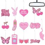 12Pcs Preppy Car Air Freshener Incense Chips Scented Ornament Pink Car Rearview Mirror Pendant, 12 Styles and 6 different Scents Ornament Vent Decoration Aromatic for Car Interior Accessories