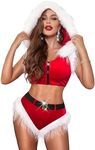 RSLOVE Women Sexy Christmas Costume - Santa Lingerie Set Velvet Claus Outfit 2Pcs Tops and Shorts Xmas Roleplay Bodysuit Red, XL