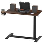 FLEXISPOT Medical Adjustable Overbed Bedside Table with Wheels Pneumatic Mobile Standing Desk Laptop Desk Rolling Computer Cart Movable Table Hospital Home Use(31.5" W x 17.7" D, Mahogany Large)