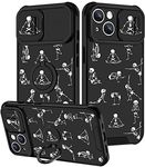 Goocrux (2in1) for iPhone 14 Plus Case Skull for Women Girls Cute Skeleton Yoga Phone Cover Ghost Horror Design with Slide Camera Cover+Ring Holder Cool Black Funny Teen Cases for iPhone 14Plus 6.7''