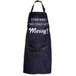 PXTIDY Funny Kitchen Apron Stand Back This Could Get Messy Novelty Cooking Apron for Cooking Grill BBQ Kitchen Chef Gift (black)