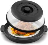 Microwave Food Splatter Cover & Base Mat,10.5 Inch Large Plastic & Silicone Vented Collapsible Guard Lid, Plate Holder & Kitchen Colander for Meal (Black)