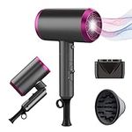 Travel Hair Dryer with Diffuser, Professional Hairdryer Low Noise Lightweight Blow Dryer for Curly Hair Concentrator with 2 Speed, Heat and Cool Setting for Women Men Home Salon Gift