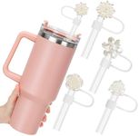 Nobityop 4 Pack White flowers Shape Straw Cover, Straw Cap,Straw Topper for Stanley 30&40 oz Tumbler with Handle