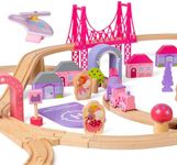 Bigjigs Rail Fairy Town Wooden Train Set | Railway Toy for Kids Age 3+ | Wood Track with Model Fairytale Village | Comes with Pink Wood Accessories & Figures | Educational Gift for Girls and Boys