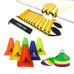 BELCO SPORTS 6 Inch Cones Pack 10,20 Space Markers and 4 Meter Ladder with Pushup Stand Agility Combos