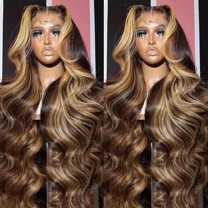 FFEGG 30 Inch Ombre Lace Front Wig Human Hair 13x4 Highlight Body Wave Wig Human Hair 4/27 Colored Honey Blonde HD Lace Frontal Wigs For Women Glueless Pre Plucked with Baby Hair