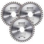 Rennie Tools - Pack Of 3 x 115mm Circular Saw Blade TCT Wood Cutter Blade. 40 Teeth (40T) Carbide Tipped Saws for Woodworking Wood Cutting 7/8 inch (22.23mm) Bore + 20mm and 16mm Reduction Rings.