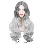 TOMIGO Silver Grey Wigs for Women, Halloween Costume Long Wavy Cosplay Ombre Gray Pelucas Wigs with Wig Cap (Grey)