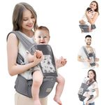 Baby Carrier Newborn to Toddler, Mumgaroo Ergonomic 6-in-1 Baby Carrier with Hip Seat Complete All Seasons, Adjustable & Removable Baby Holder Backpack with Baby Hood 0-36 Months (Grey)