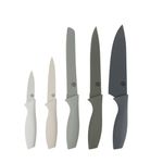 MasterChef Knife Set of 5 Kitchen Knives for Cooking (Paring, Utility, Bread, Carving & Chef Knives), Professional Sharp Stainless Steel, Non Stick Blades & Soft Touch Handles, Earth, 5 Piece