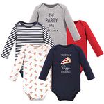 Hudson Baby Unisex-Baby Cotton Long-Sleeve Bodysuits, Pizza 5-Pack, 0-3 Months