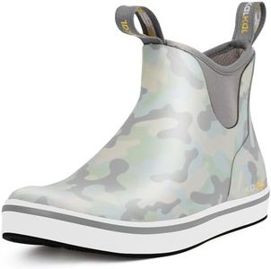 Kalkal Deck Boots for Men, Waterproof Men's Rain Boots, Saltwater Fishing Booties Rubber Ankle Rain Boots With High Traction (Grey-Camo,Size 14)