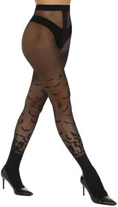 MANZI Women's Halloween Patterned Tights with Designs Bat Print Stockings Black and White Checkered Striped Pantyhose Clown Witch Costume Accessories(Bat,One Size)