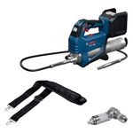 Bosch Professional 18V System Cordless Grease Gun GFP 18V-10 (max. Operating Pressure 10,000 psi, max. Flow Rate up to 320g /min., incl. 90° Coupler, Shoulder Strap)