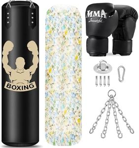 Filled Punching Bag for Adults, 4FT PU Leather Hanging Bag with 11lb Sponge Filler, Come with 12OZ Gloves, Heavy Bag Boxing Equipment for Training Karate Kickboxing Home Gym