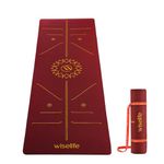 WiseLife Lotus Alignment 10mm Yoga Mat with Strap | Non-Slip Thick Exercise Mat for Yoga, Pilates, Gym & Flexibility Training (Wine)