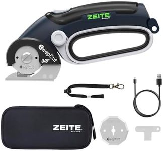 ZEITE Deepcut 3/8" Electric Cardboard Cutter,Cordless Scissors with LED Light,Storage Box,Rechargeable Powerful Rotary Box Cutter with 2 Blades for Thick Cardboard, Fabric, Carpet, Leather